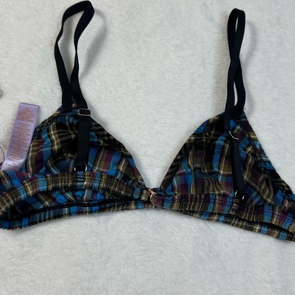 NWT Savage X Fenty Black and Blue  Tied Up Tartan Bralette Intimates - Picture 6 of 9